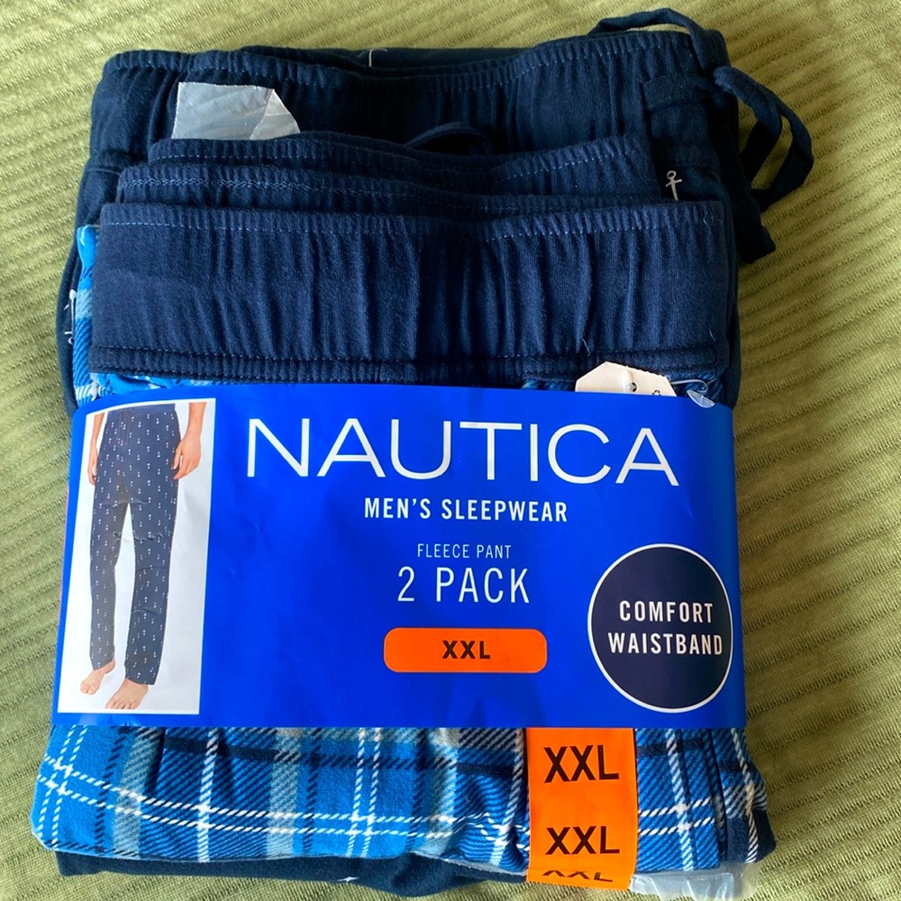 Nautical men’s sleepwear, fleece pants 2 pk in blue. Size XXL. Has pockets. NEW